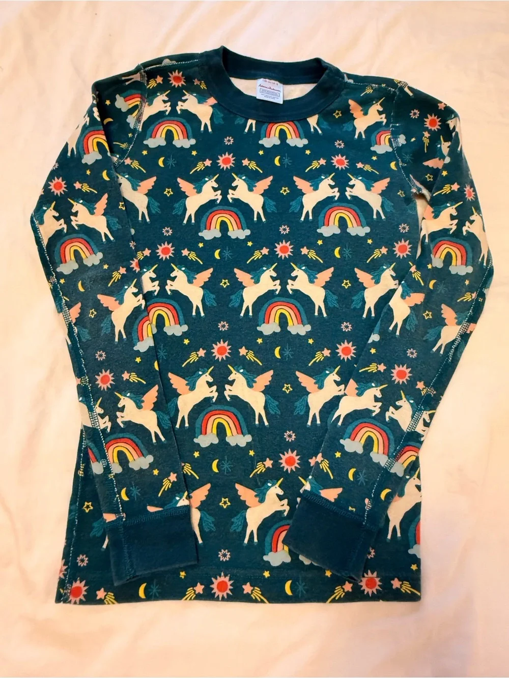 Hanna Andersson Teal Unicorn & Rainbow Pajama Set